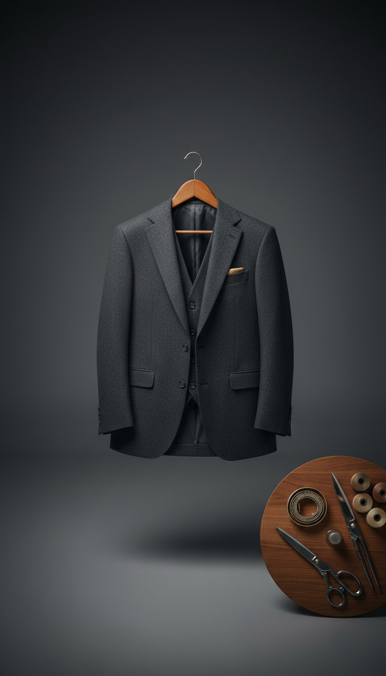 Charcoal wool three-piece bespoke suit